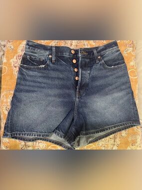 Express Dark Blue High-Rise Button-Fly Jean Shorts